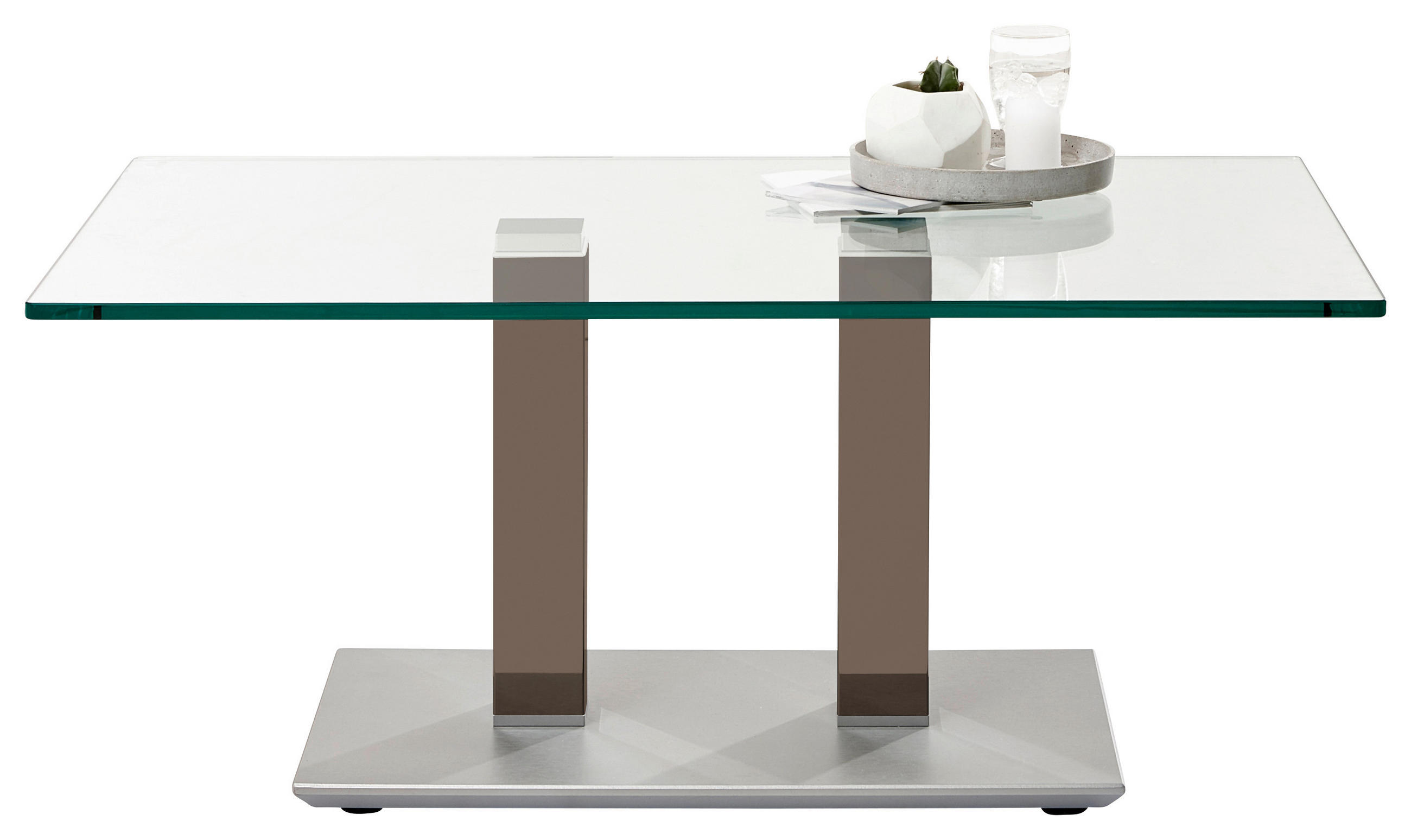 COUCHTISCH Klarglas 110/70/46-65 cm rechteckig Grau, Edelstahlfarben, Beige  - Edelstahlfarben/Beige, Design, Glas/Kunststoff (110/70/46-65cm)