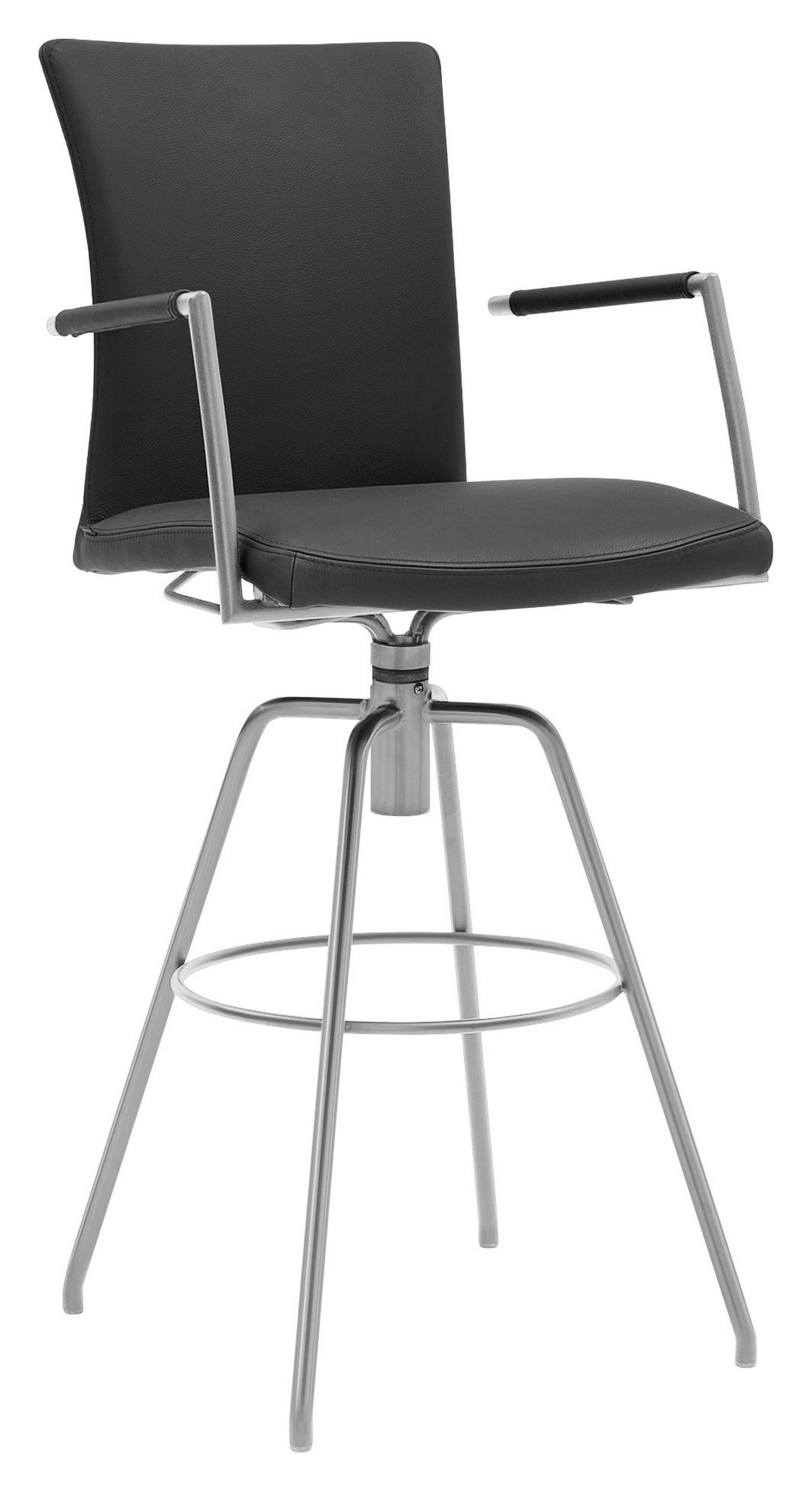 BARHOCKER Echtleder Schwarz Lederauswahl, Stoffauswahl, Typenauswahl, automatische Rückholfunktion  - Schwarz, Design, Leder/Metall (55/114/58cm) - Musterring