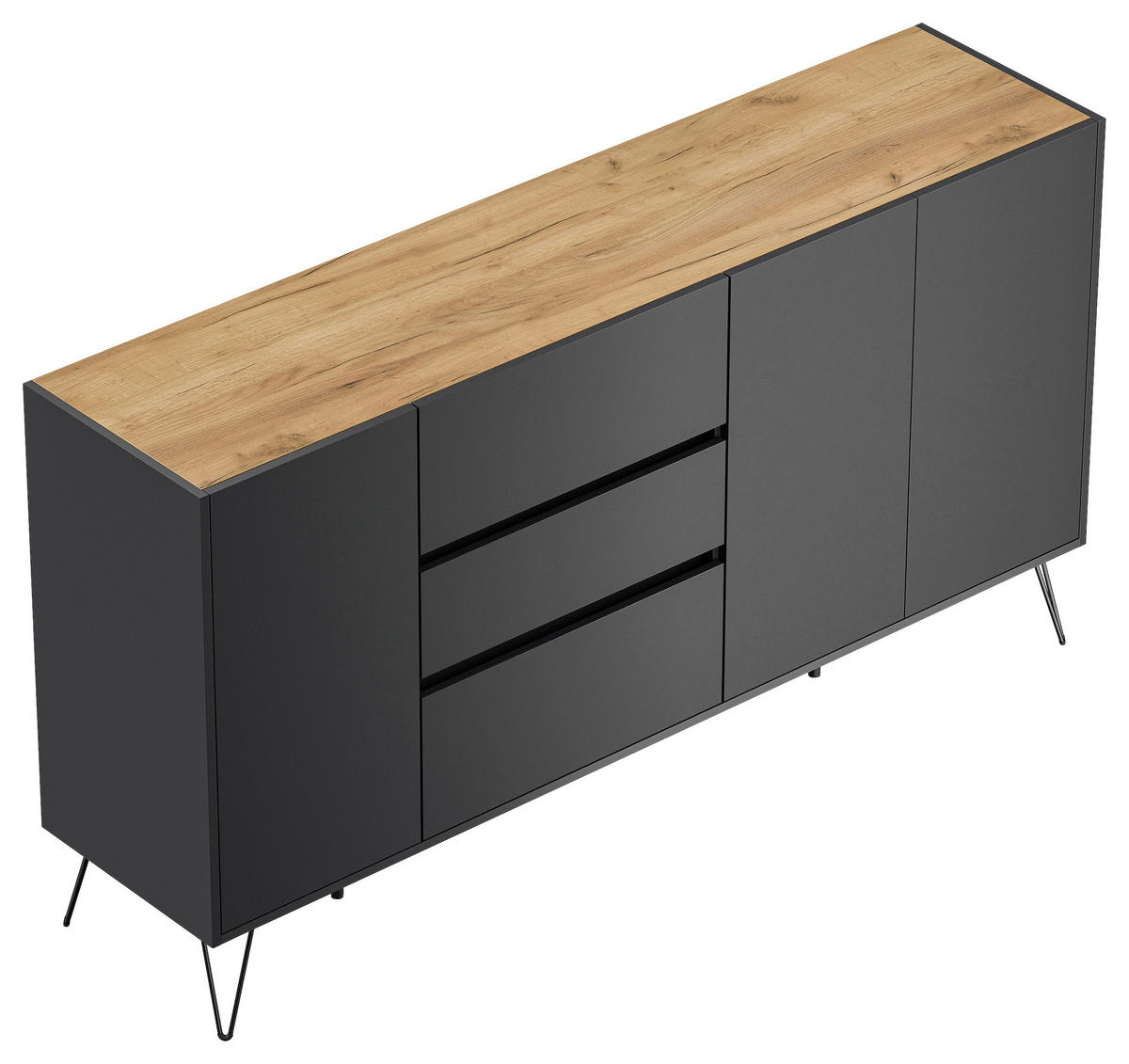SIDEBOARD Posseik Industrial 177/93,6/42 cm 3 Schublade(n)  - Eichefarben/Graphitfarben, Design, Holzwerkstoff/Metall (177/93,6/42cm) - P & B