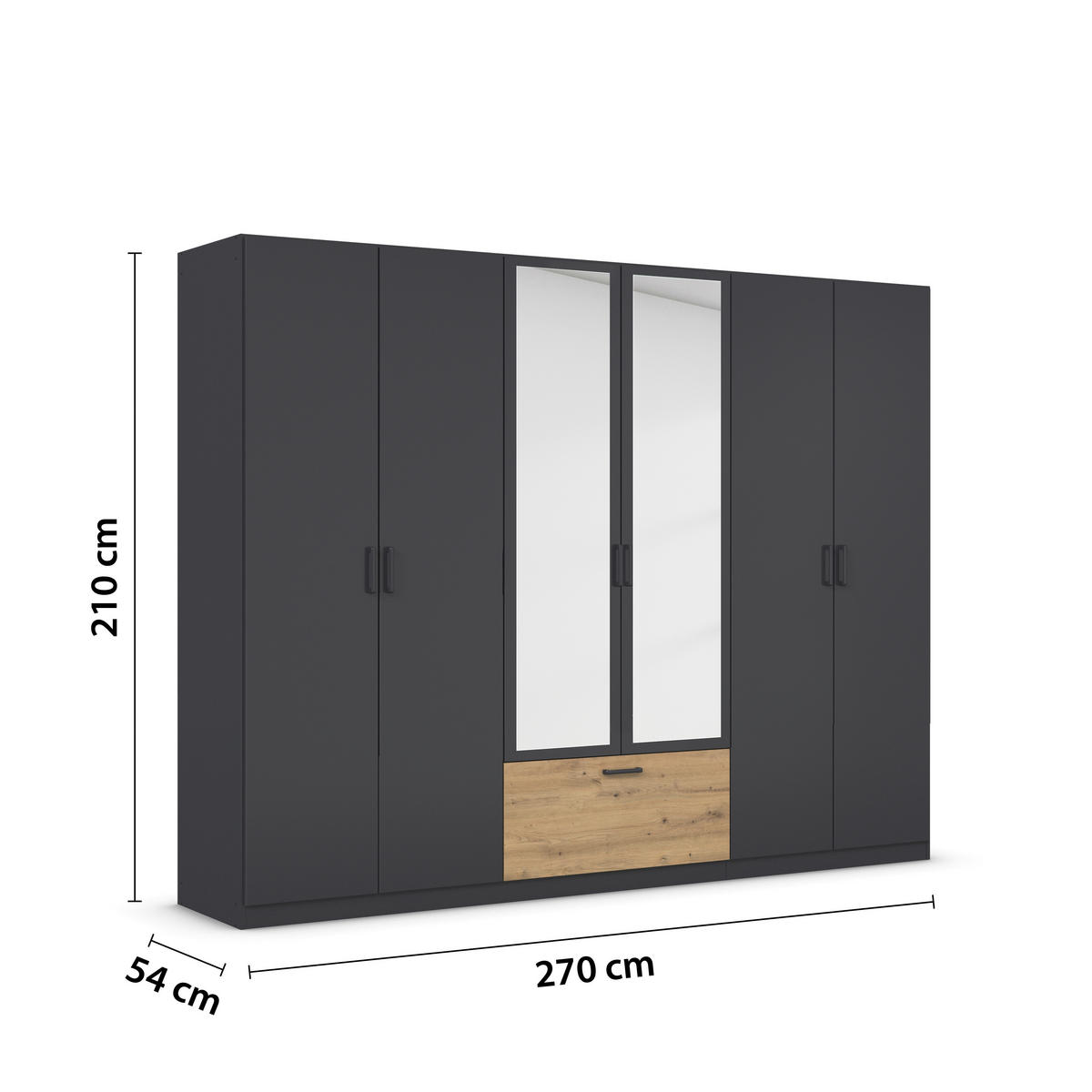 KLEIDERSCHRANK in Grau, Eiche Artisan  - Eiche Artisan/Grau, Basics, Holzwerkstoff/Metall (271/210/54cm) - Boxxx