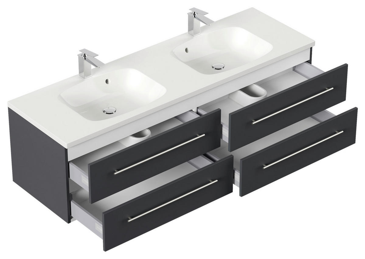 WASCHTISCHKOMBI 160 cm  - Graphitfarben/Weiß, Basics, Holzwerkstoff/Stein (160cm) - MID.YOU