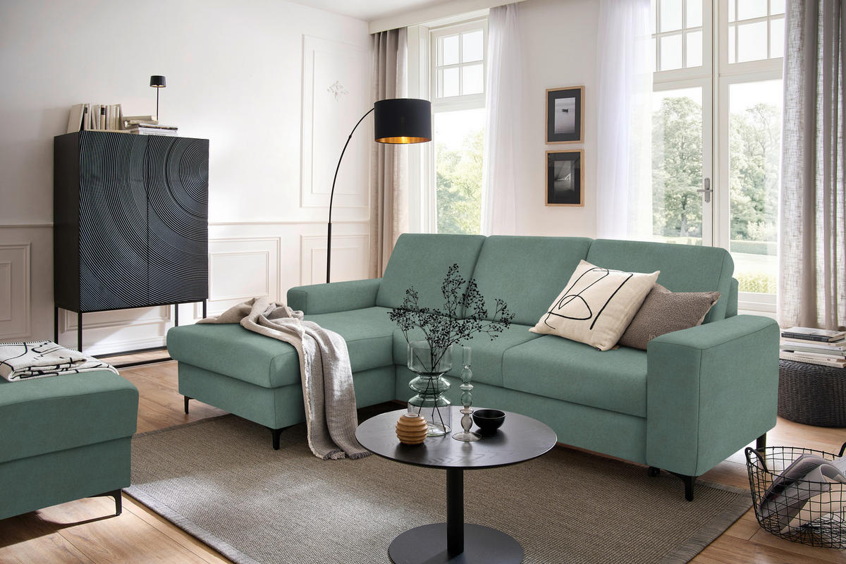 ECKSOFA in Velours Mintgrün  - Schwarz/Mintgrün, KONVENTIONELL, Textil/Metall (167/247cm) - Stylife