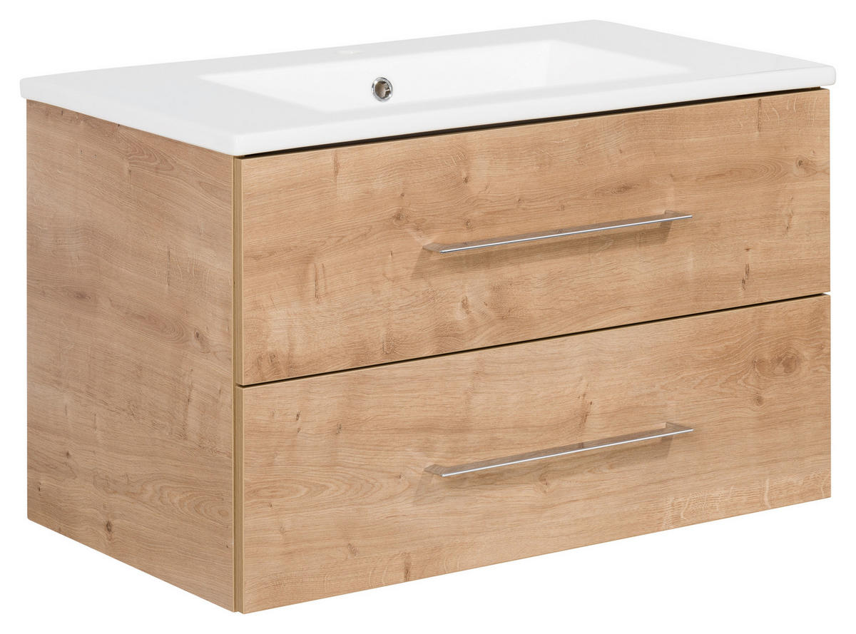 WASCHTISCHKOMBI 82 cm  - Eichefarben/Silberfarben, MODERN, Keramik/Holzwerkstoff (82cm) - MID.YOU