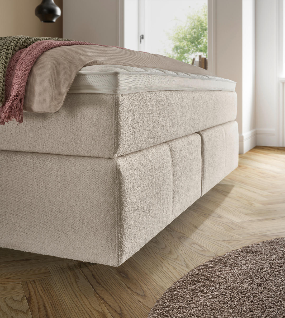 BOXSPRINGBETT 180/200 cm,  in Creme, H2 + H3 = mittel + fest  - Creme, KONVENTIONELL, Kunststoff/Textil (180/200cm) - Voleo