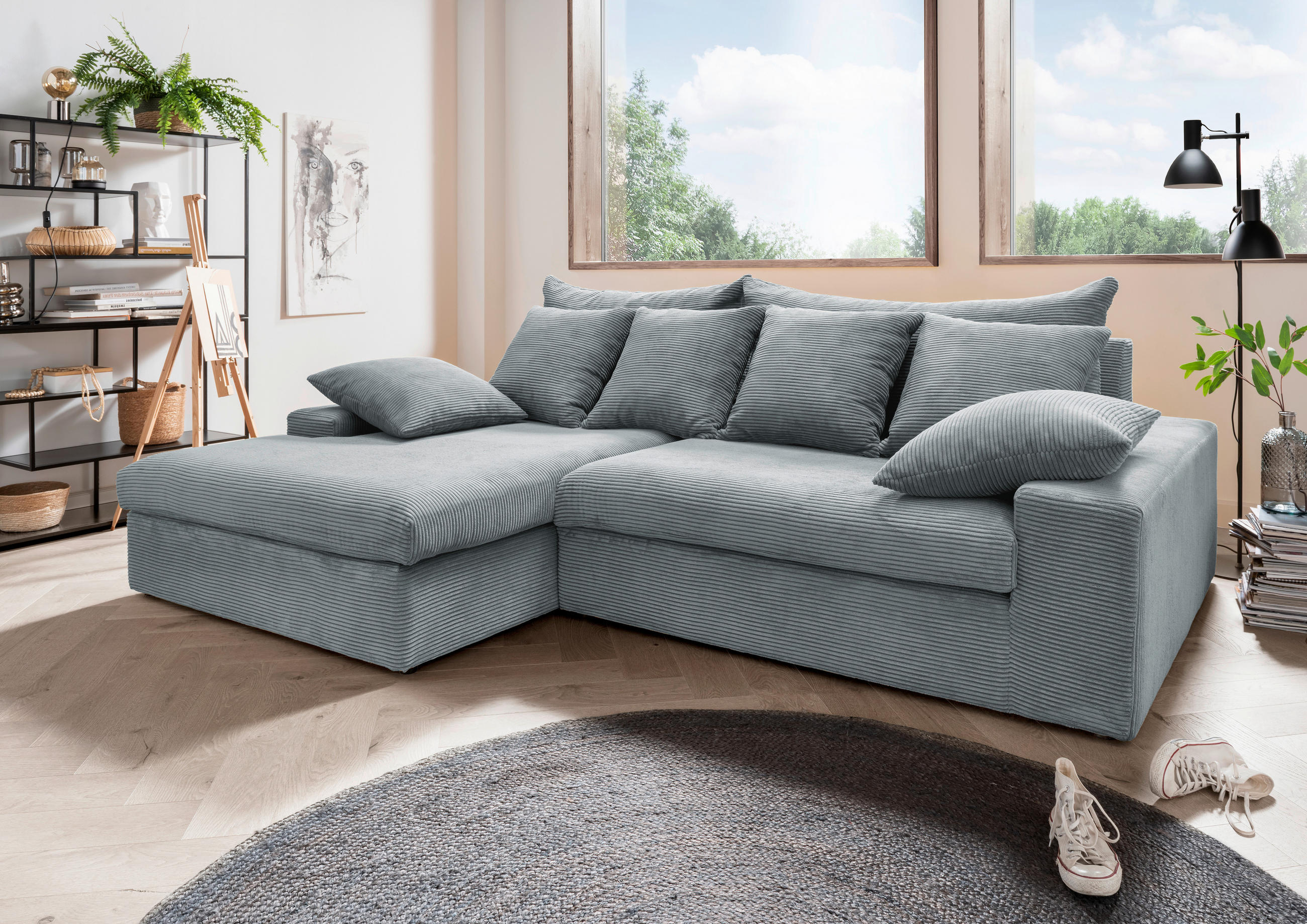 ECKSOFA in Cord Hellblau - Schwarz/Hellblau, Modern, Kunststoff/Textil (200/278cm) - Livetastic
