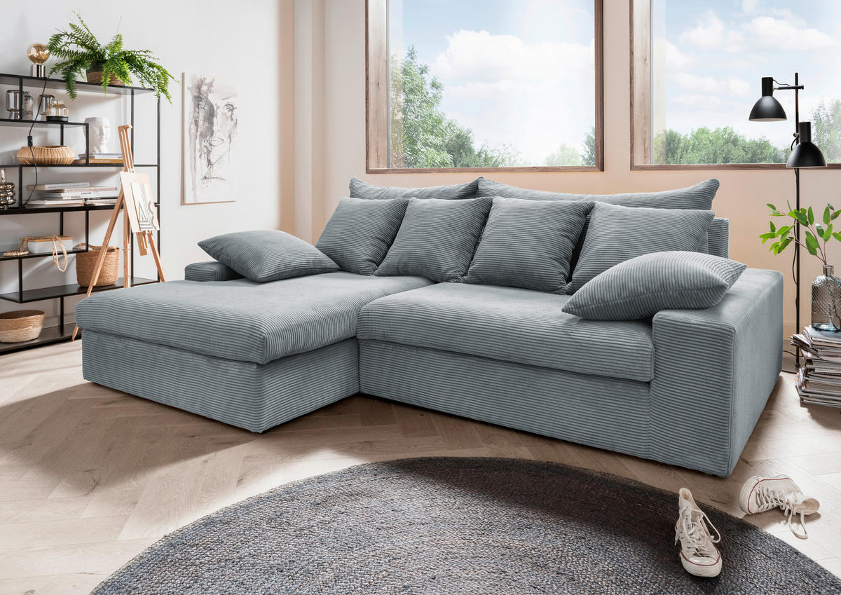 ECKSOFA in Cord Hellblau  - Schwarz/Hellblau, Modern, Kunststoff/Textil (200/278cm) - Livetastic