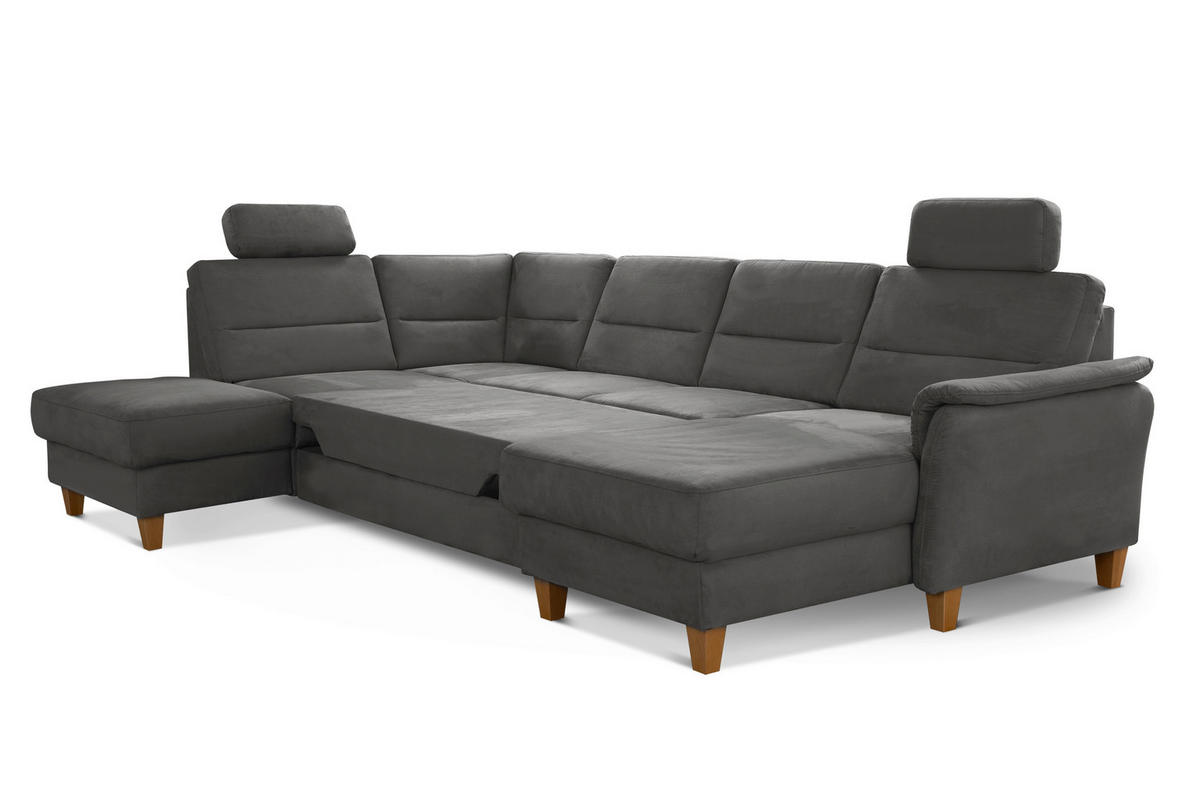 WOHNLANDSCHAFT in Mikrofaser Grau  - Eichefarben/Grau, Konventionell, Holz/Textil (212/308/163cm) - Sit & More