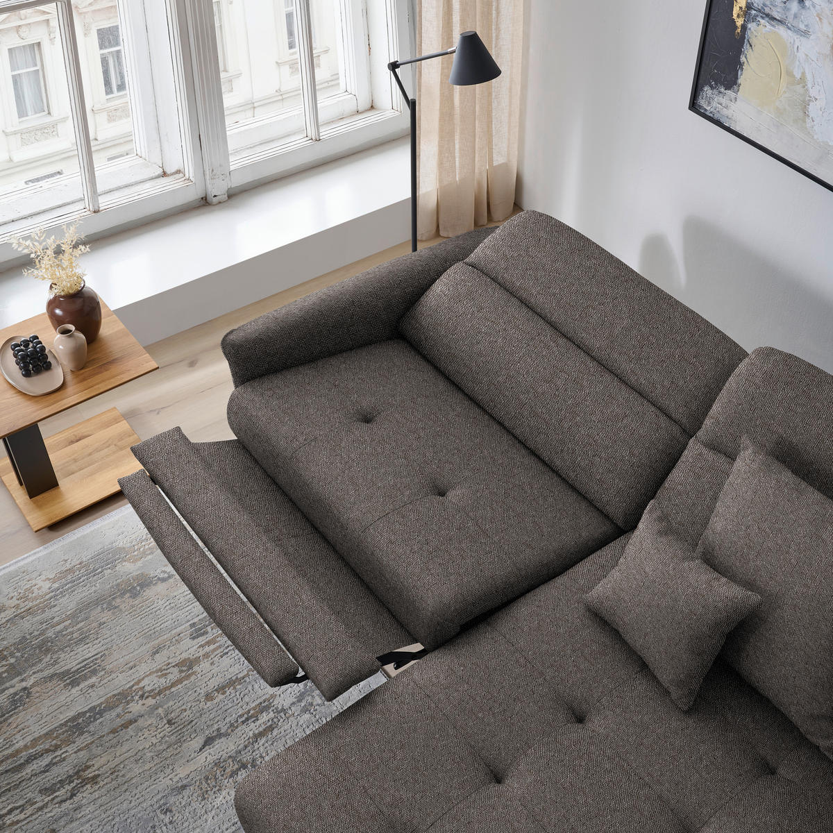 ECKSOFA Flachgewebe Graubraun  - Graubraun/Schwarz, Design, Textil/Metall (246/175cm) - Celina