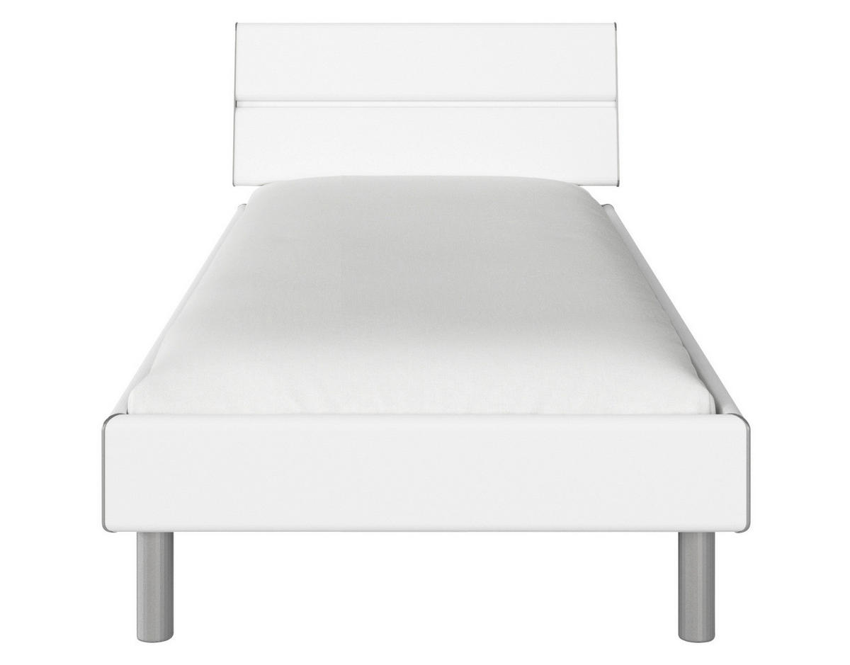 BETT 90/200 cm  in Weiss   - Weiss/Alufarben, Design, Holzwerkstoff/Metall (90/200cm) - Carryhome
