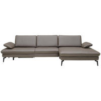 ECKSOFA in Echtleder Graubraun  - Graubraun/Schwarz, Design, Leder/Metall (325/157cm) - Dieter Knoll