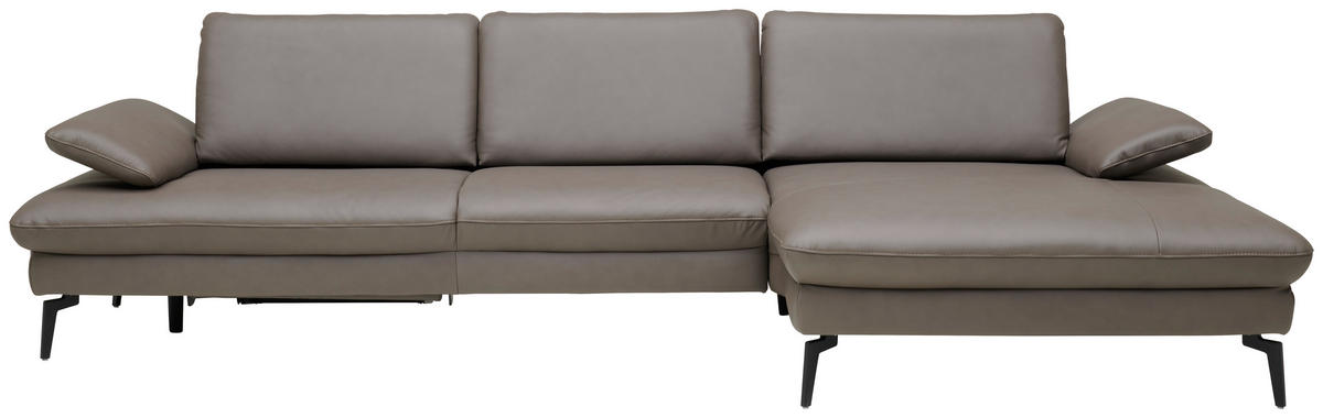 ECKSOFA in Echtleder Graubraun  - Graubraun/Schwarz, Design, Leder/Metall (325/157cm) - Dieter Knoll