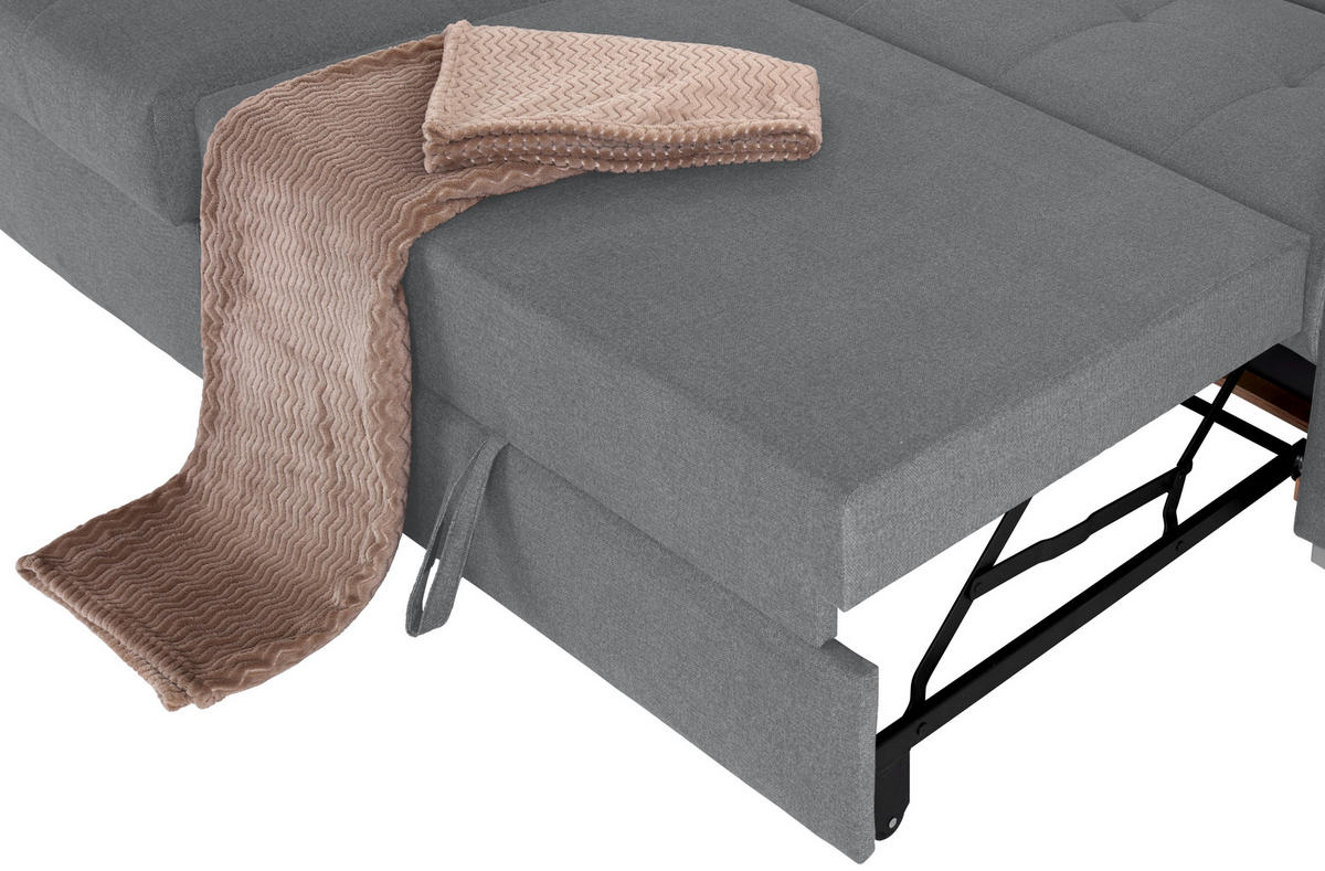 ECKSOFA in Velours Grau  - Silberfarben/Grau, Design, Holz/Textil (183/292cm) - Livetastic