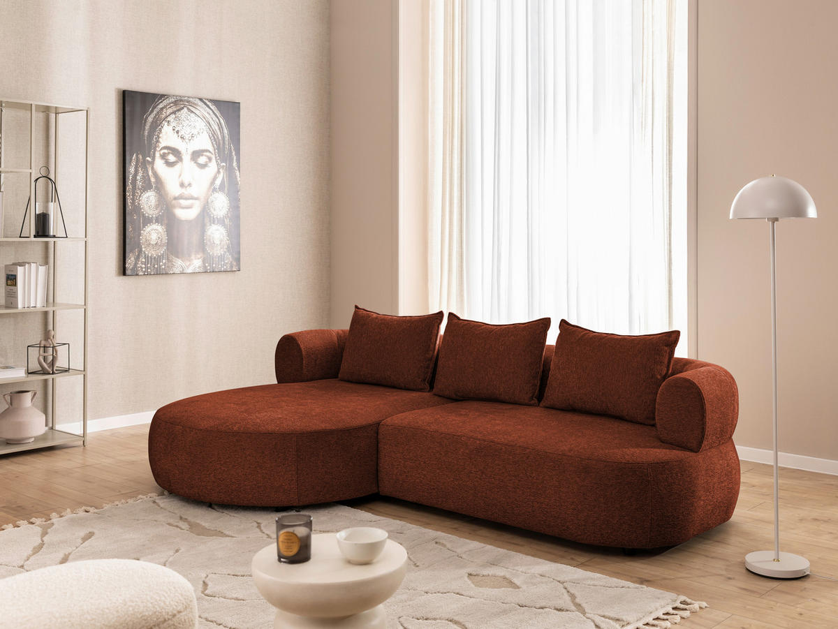 ECKSOFA FERRO Rostfarben Chenille  - Rostfarben/Schwarz, Design, Kunststoff/Textil (156/256cm) - Livetastic