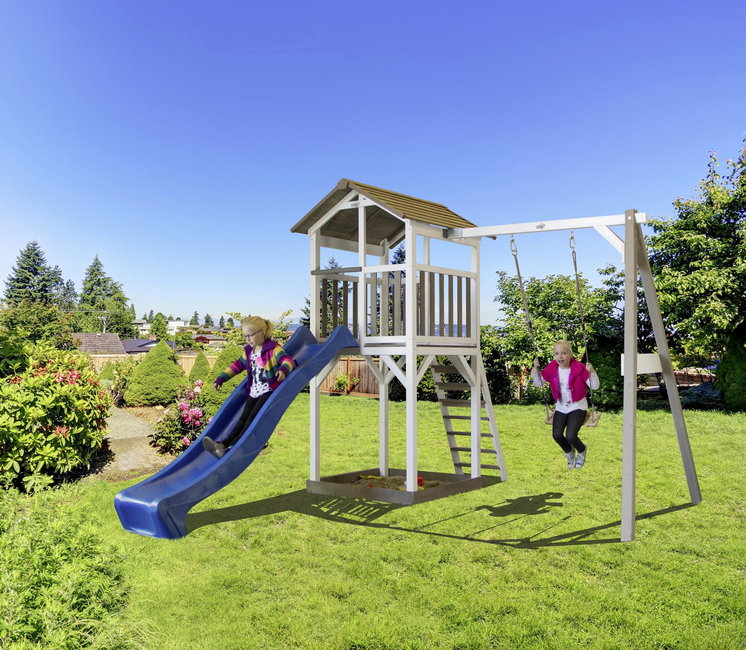 SPIELHAUS 277/242/349 cm SPIELHAUS BEACH TOWER SWING  - Blau/Weiß, Basics, Holz/Kunststoff (277/242/349cm) - Ambia Garden