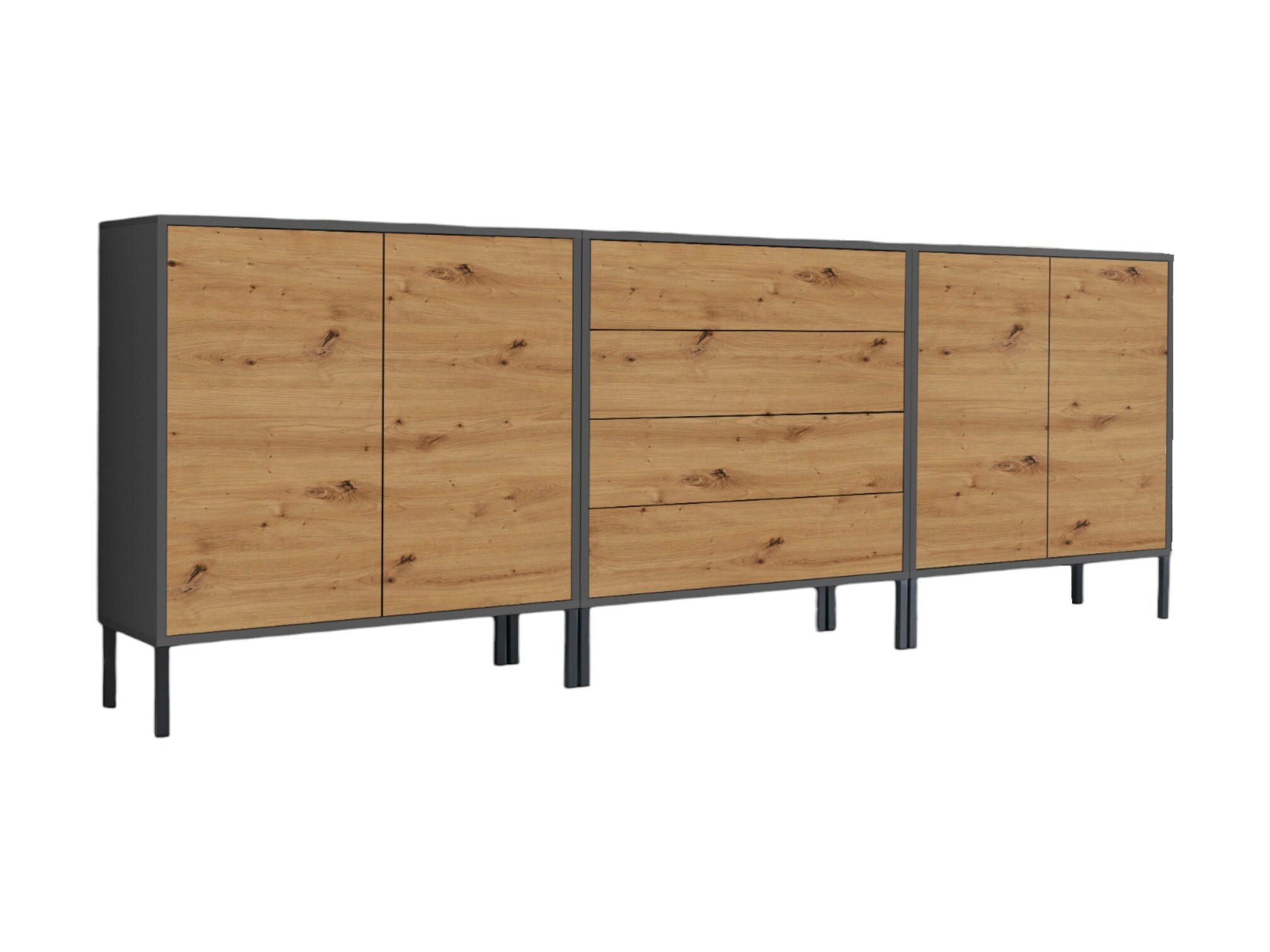 Mid.you Sideboard Mailand Set 5 + MF Anthrazit, Eiche Artisan 237x86x33 cm