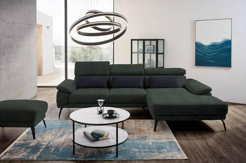 ECKSOFA Dunkelgrün Velours  - Dunkelgrün/Schwarz, Design, Textil/Metall (295/187cm) - Novel
