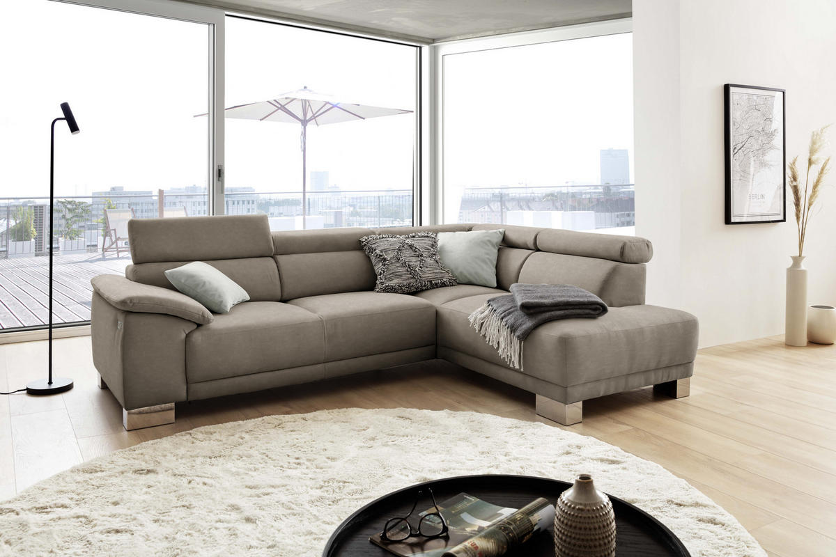 ECKSOFA in Mikrofaser Hellbraun  - Chromfarben/Hellbraun, Design, Textil (270/205cm) - Pure Home Lifestyle