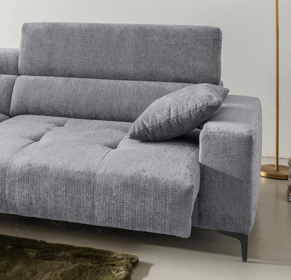 ECKSOFA Chenille Grau  - Schwarz/Grau, Basics, Textil/Metall (183/250cm) - Livetastic