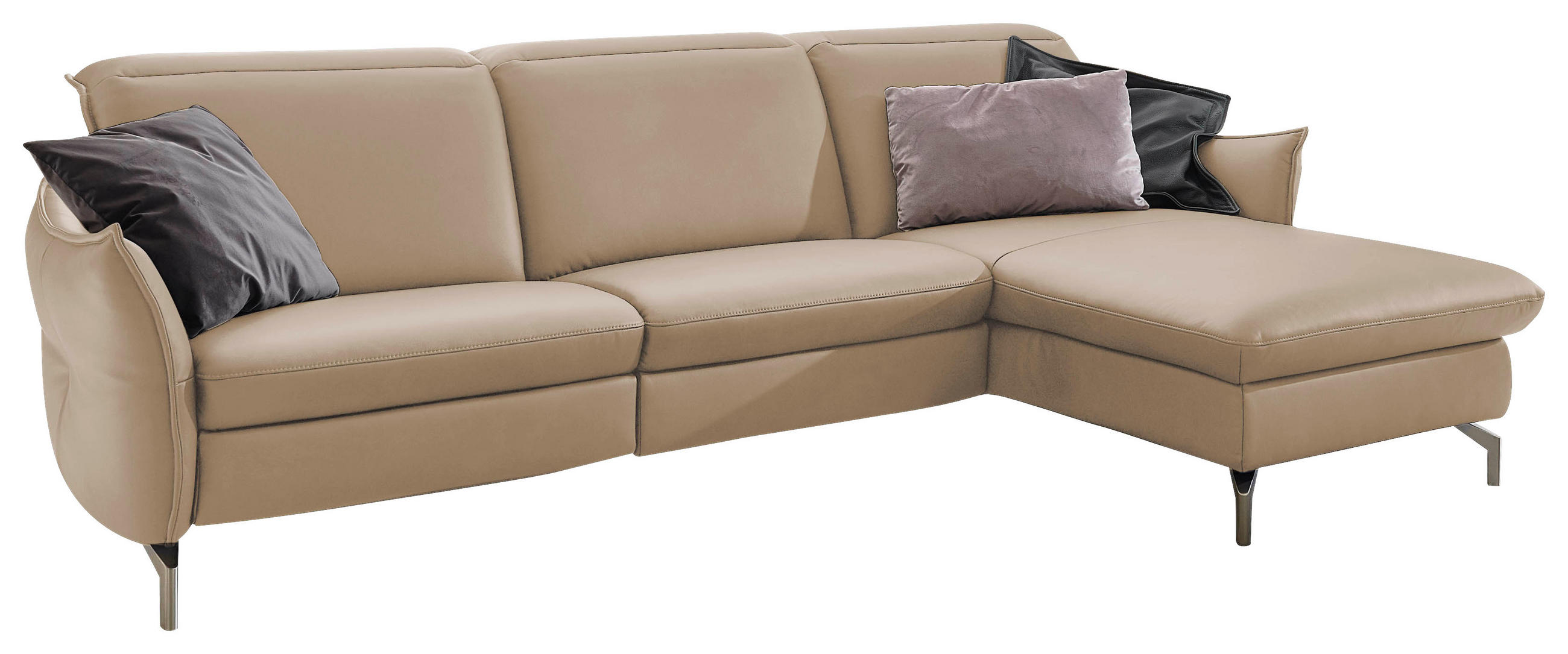 ECKSOFA Sandfarben Lederlook (vegan)  - Sandfarben/Nickelfarben, MODERN, Textil/Metall (233/179cm) - Livetastic