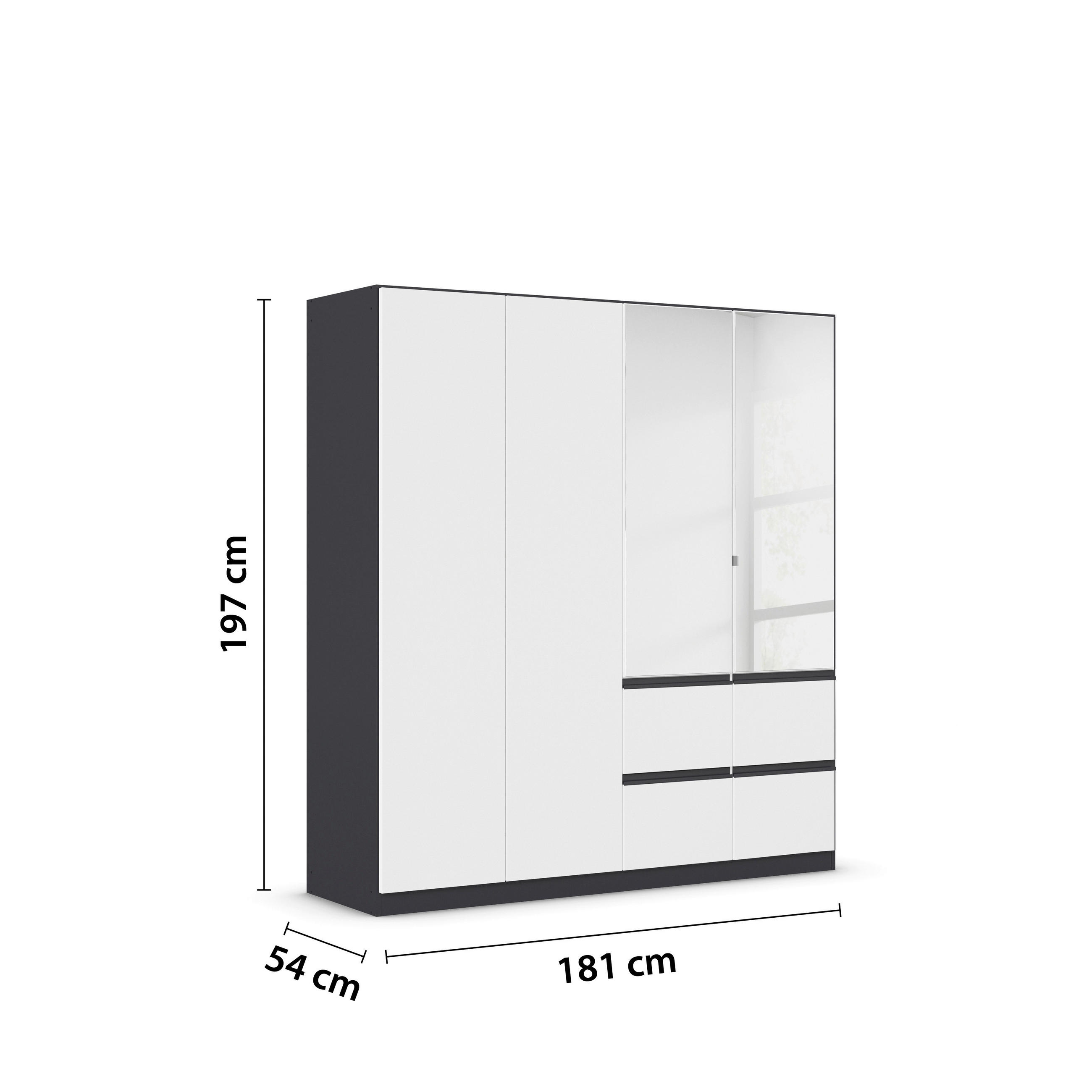 KLEIDERSCHRANK 4-türig Grau, Weiß  - Silberfarben/Weiß, Trend, Holzwerkstoff/Kunststoff (181/197/54cm) - Xora