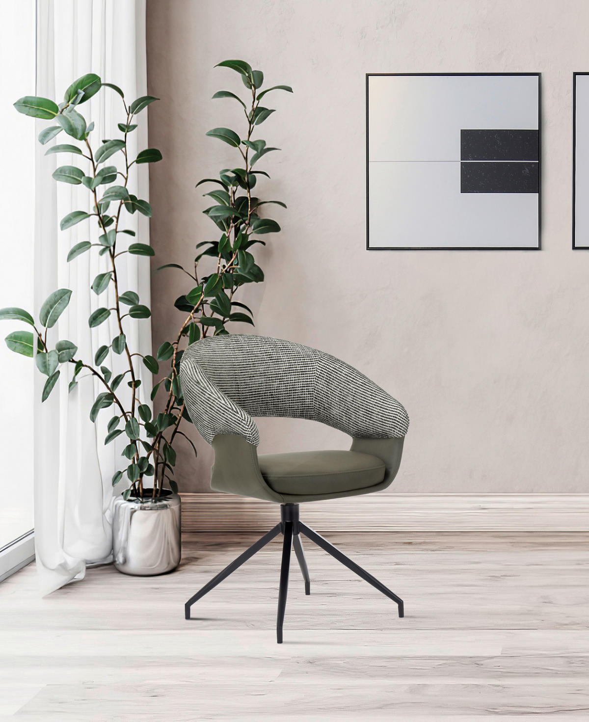 ARMLEHNSTUHL , Sitzfläche 360° drehbar, automatische Rückholfunktion , Mikrofaser, Webstoff  - Schwarz/Weiß, Design, Textil/Metall (60/83/62cm) - Novel