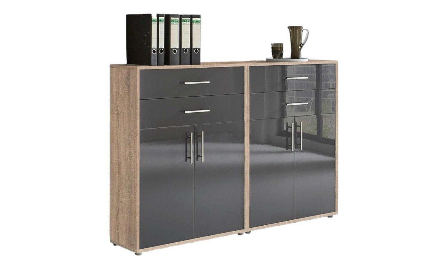 AKTENSCHRANK Sonoma Eiche, Anthrazit Hochglanz  - Anthrazit Hochglanz/Sonoma Eiche, MODERN, Holzwerkstoff (168,8/113,6/33cm) - MID.YOU