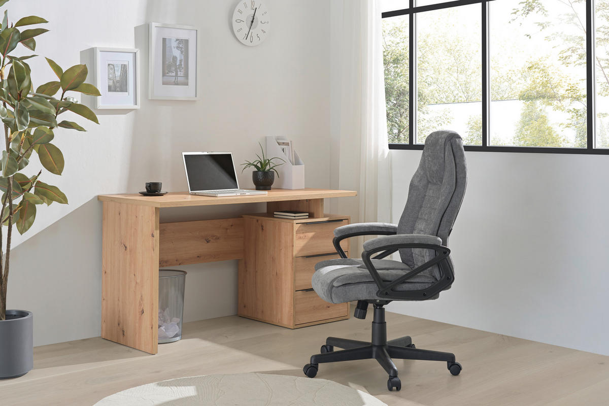 SCHREIBTISCH 138/60/76 cm  in Eiche Artisan  - Eichefarben/Schwarz, KONVENTIONELL, Holzwerkstoff/Metall (138/60/76cm) - Venda