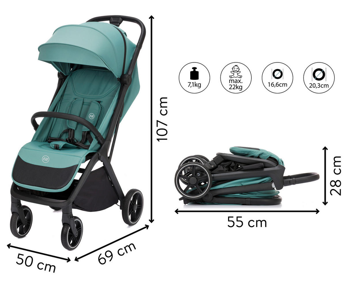 BUGGY Cooper  - Pastellblau/Schwarz, Basics, Textil/Metall (50/107/69cm) - Fillikid