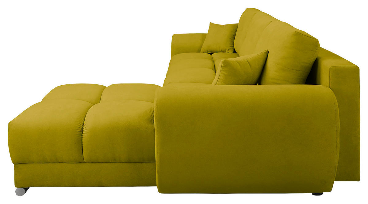 ECKSOFA in Mikrofaser Grün  - Silberfarben/Grün, Design, Textil/Metall (256/175cm) - Livetastic