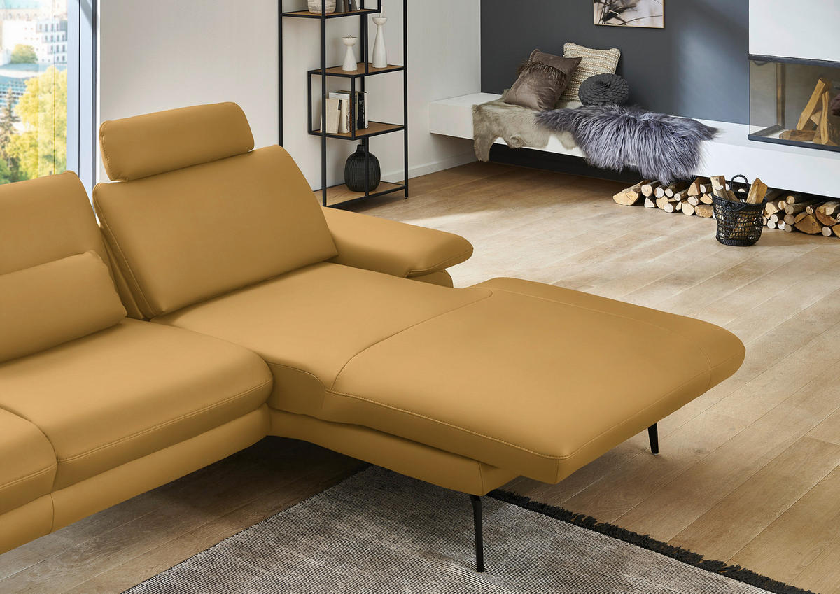 ECKSOFA in Echtleder Gelb  - Gelb/Schwarz, Design, Leder/Metall (310/180cm) - Dieter Knoll