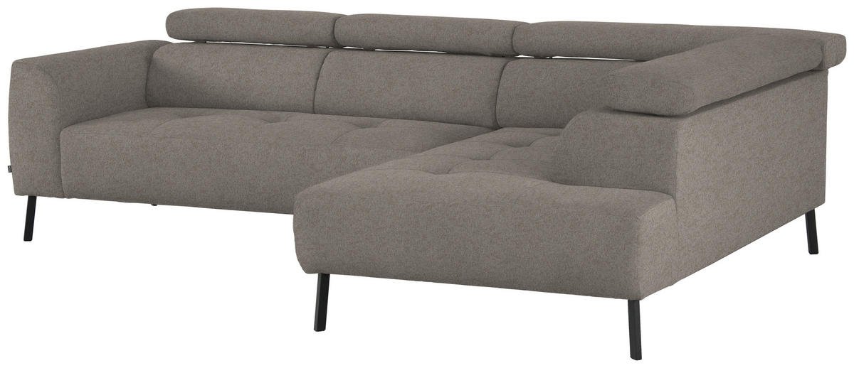 ECKSOFA in Webstoff Greige  - Greige/Schwarz, Design, Textil/Metall (280/205cm) - MID.YOU