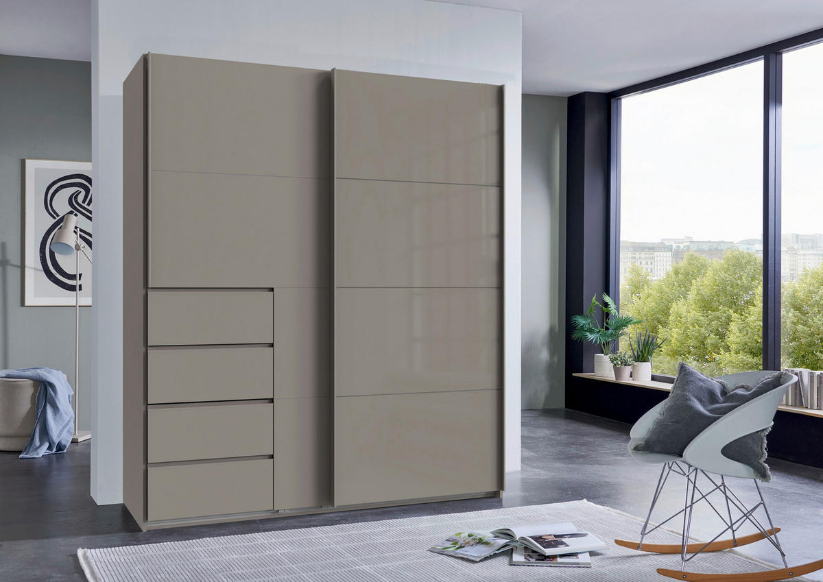 SCHWEBETÜRENSCHRANK 180/208/64 cm 2-türig Grau, Sahara  - Grau/Sahara, KONVENTIONELL, Glas/Holzwerkstoff (180/208/64cm) - Boxxx