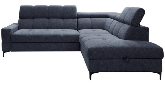 ECKSOFA  in Struktur Dunkelblau Bettkasten, Kopfteilverstellung, Liegefläche im Originalstoff  254/212 cm  - Schwarz/Dunkelblau, MODERN, Textil/Metall (254/212cm) - Carryhome