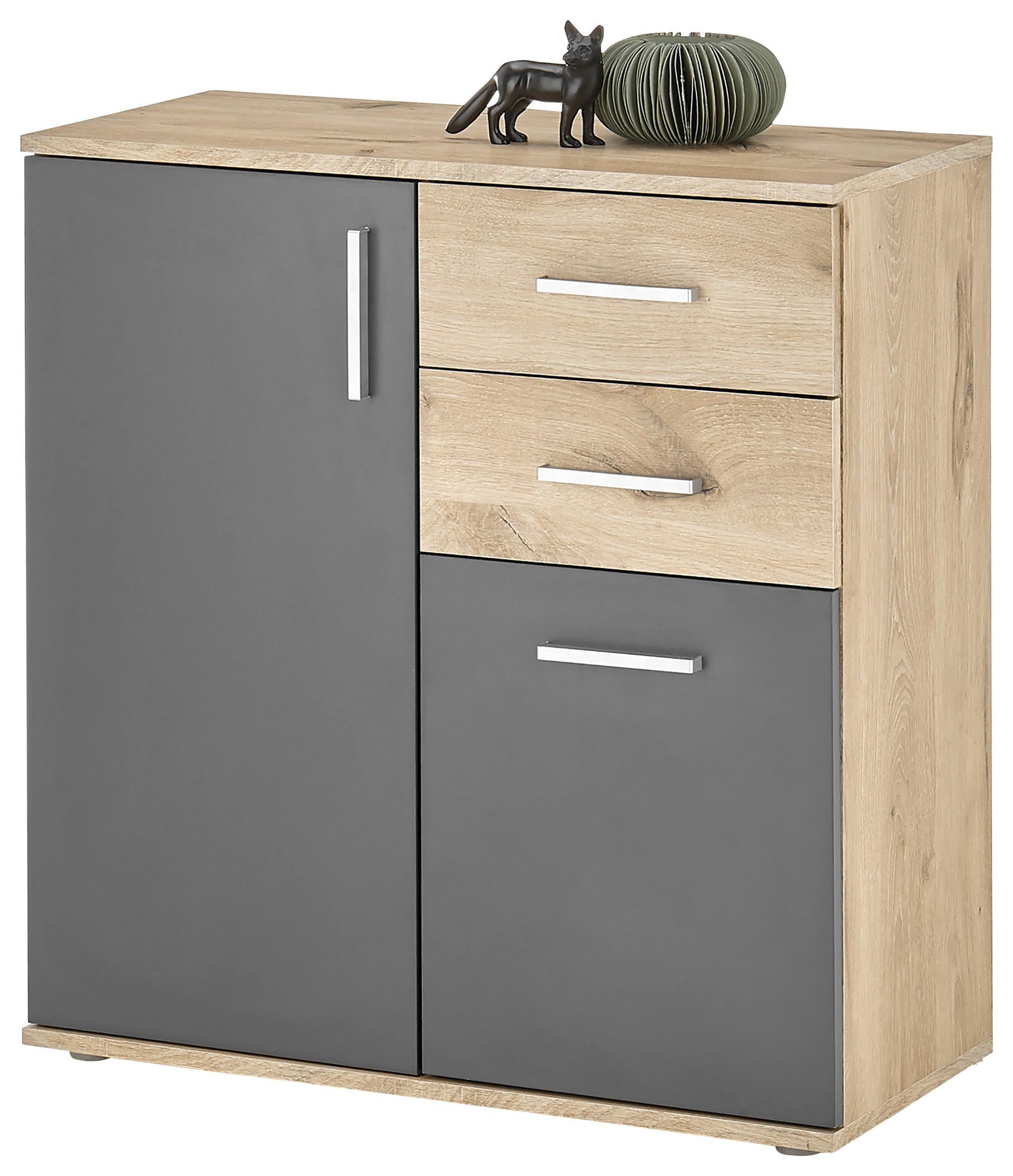 KOMMODE , 80/84/35 cm, 2 Schublade(n)  - Eichefarben/Silberfarben, Design, Holzwerkstoff/Kunststoff (80/84/35cm) - MID.YOU