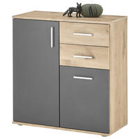 KOMMODE , 80/84/35 cm, 2 Schublade(n)  - Eichefarben/Silberfarben, Design, Holzwerkstoff/Kunststoff (80/84/35cm) - MID.YOU
