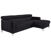 ECKSOFA Schwarz Echtleder Bettkasten, Schlaffunktion, Kopfteilverstellung, Kopfstütze  - Chromfarben/Schwarz, Design, Leder/Metall (227/168cm) - Livetastic