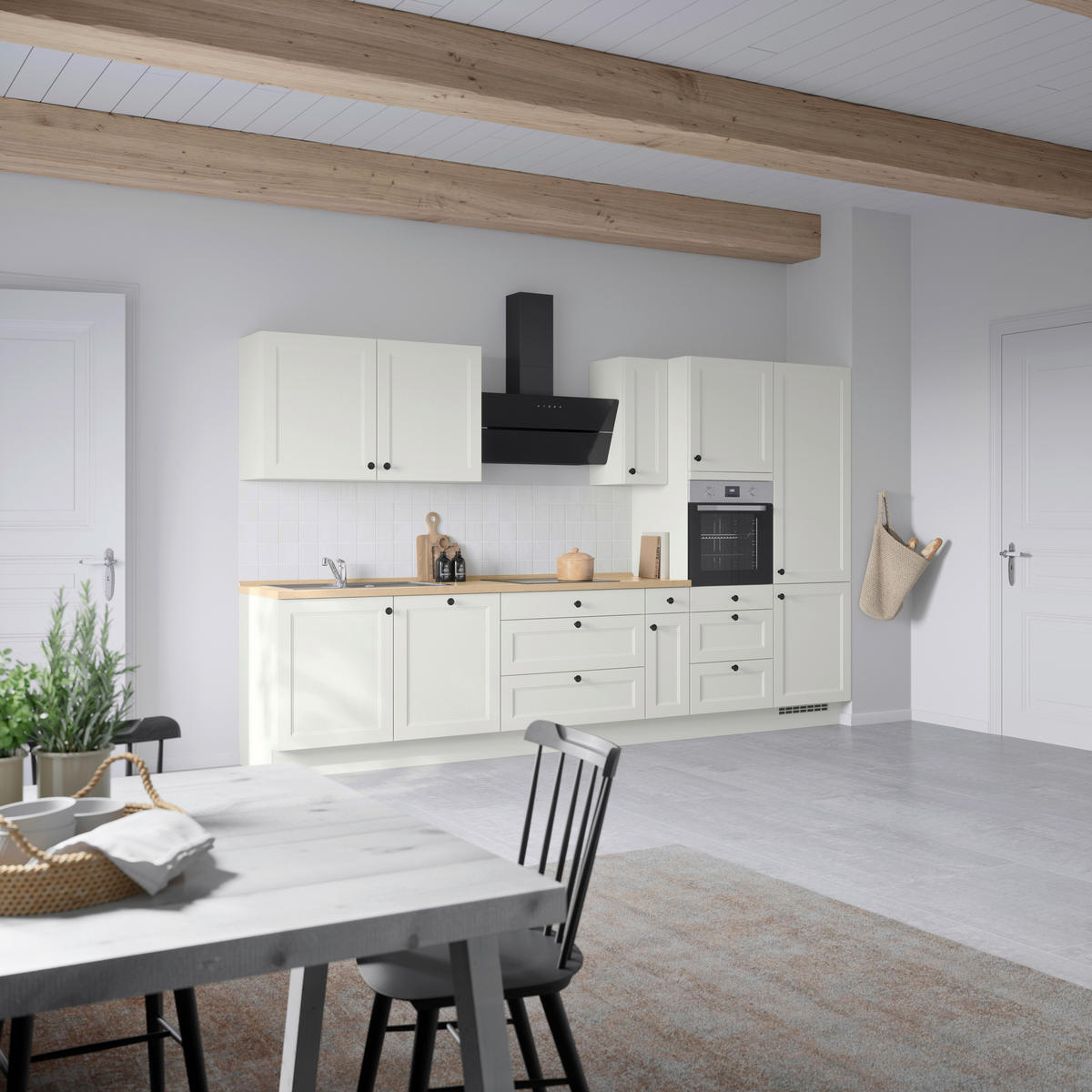 KÜCHENBLOCK Cascada 360 cm  in Weiß, Eichefarben  - Elfenbein/Eichefarben, MODERN, Holzwerkstoff/Metall (360cm) - Nobilia