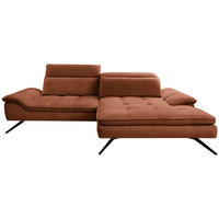 ECKSOFA in Webstoff Cognac  288/179-202 cm  - Cognac/Schwarz, Design, Textil/Metall (288/179-202cm) - Stylife
