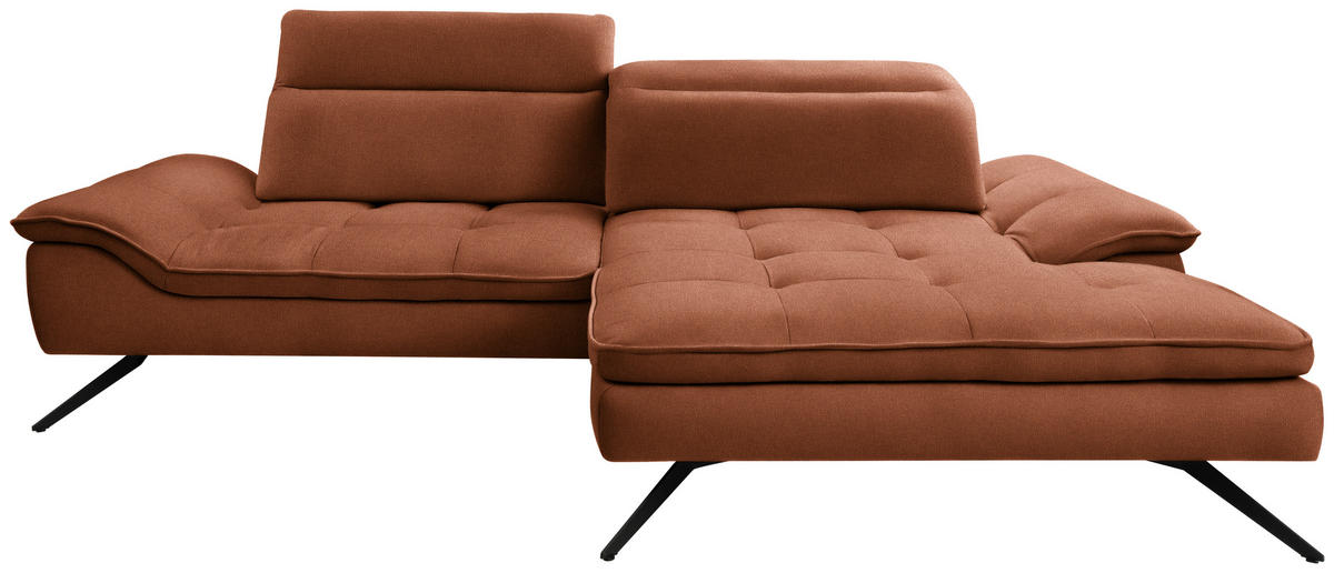 ECKSOFA in Webstoff Cognac  288/179-202 cm  - Cognac/Schwarz, Design, Textil/Metall (288/179-202cm) - Stylife