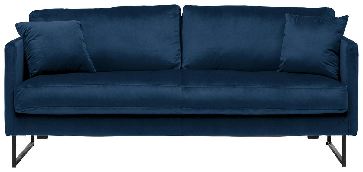 2,5-SITZER Samt Dunkelblau  - Schwarz/Dunkelblau, Design, Textil/Metall (180/78/84cm) - Carryhome