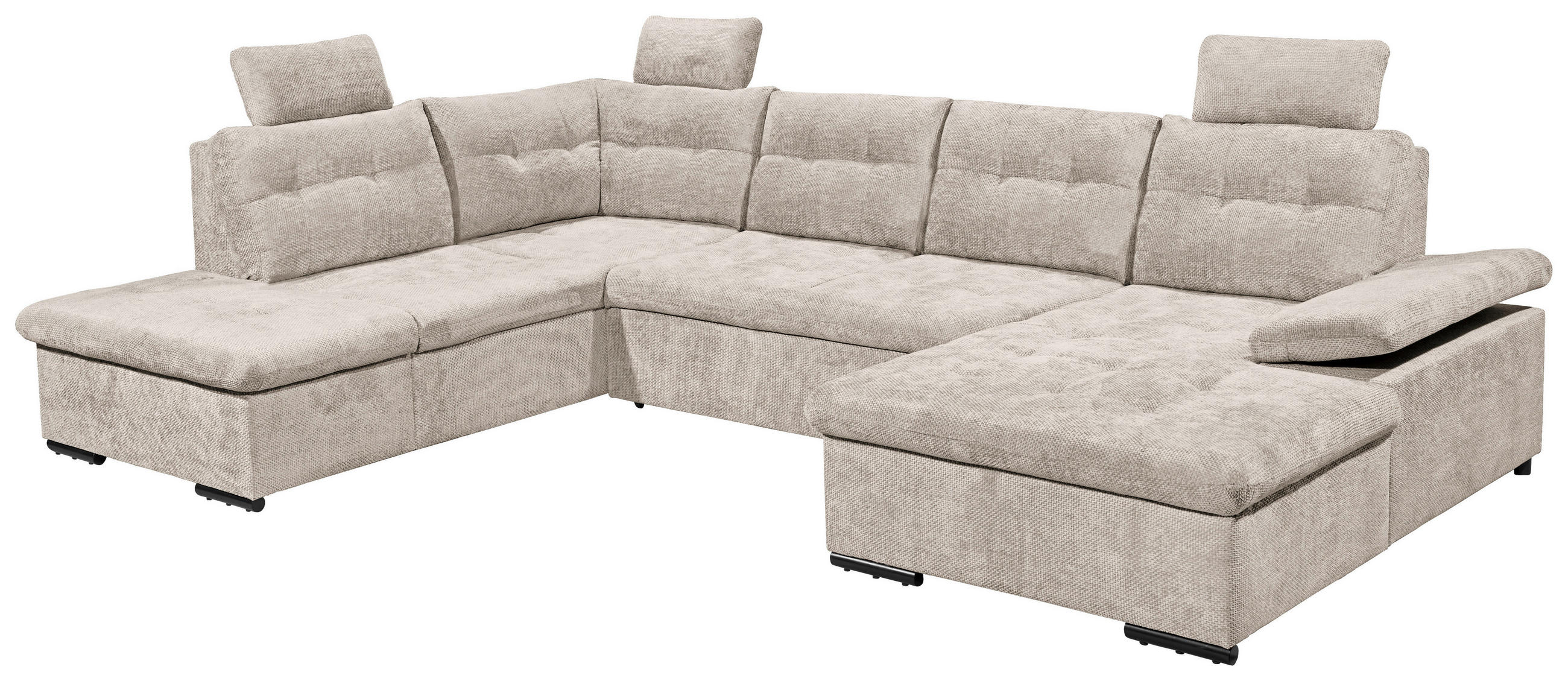 WOHNLANDSCHAFT RONDA Greige Webstoff  - Greige/Schwarz, Basics, Kunststoff/Textil (218/324/170cm) - Livetastic