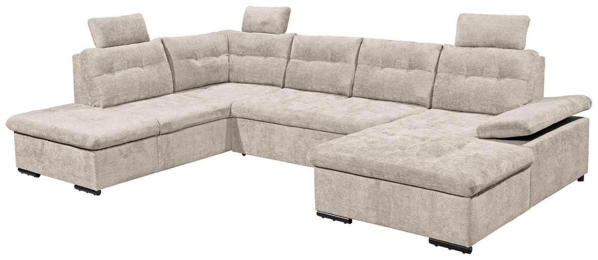 WOHNLANDSCHAFT RONDA Greige Webstoff  - Greige/Schwarz, Basics, Kunststoff/Textil (218/324/170cm) - Livetastic