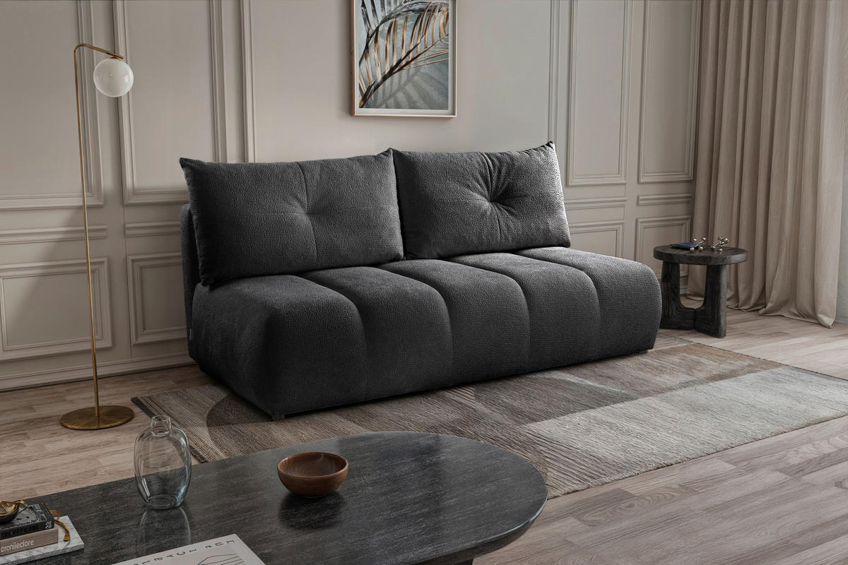 SCHLAFSOFA  mit Bettkasten erhältlich, Bettfunktion erhältlich Struktur Schwarz  - Creme/Schwarz, Design, Holz/Textil (209/100/103cm) - MID.YOU