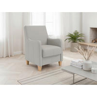 SESSEL in Echtleder Hellgrau  - Eichefarben/Hellgrau, Basics, Leder/Holz (70/93/75cm) - Sit & More