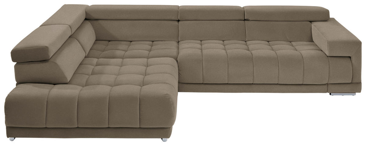 ECKSOFA Grau, Greige Mikrofaser  - Chromfarben/Greige, Design, Textil/Metall (222/326cm) - Beldomo Speed
