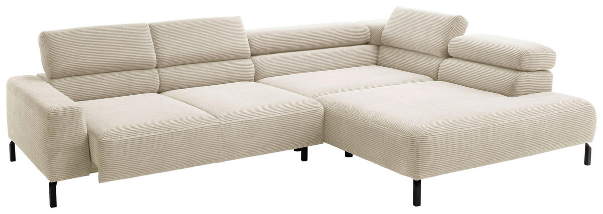 ECKSOFA inkl. Funktion in Cord Naturfarben  - Schwarz/Naturfarben, Modern, Textil/Metall (309/219cm) - Pure Home Lifestyle