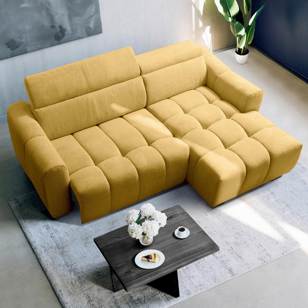 ECKSOFA  Webstoff Senfgelb  - Senfgelb/Schwarz, Design, Kunststoff/Textil (274/177cm) - Livetastic