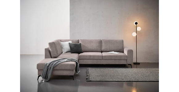 ECKSOFA Greige Chenille Rückenkissen, Bettkasten, Schlaffunktion, Rücken echt, Liegefläche im Originalstoff  - Greige/Schwarz, KONVENTIONELL, Textil/Metall (257/275cm) - Carryhome