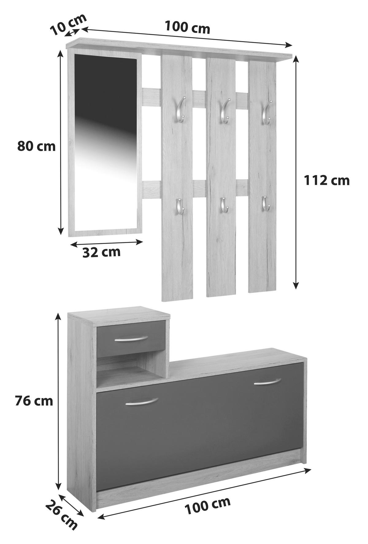GARDEROBE  in 100/190/26 cm  - Eichefarben/Braun, KONVENTIONELL, Glas/Holzwerkstoff (100/190/26cm) - MID.YOU