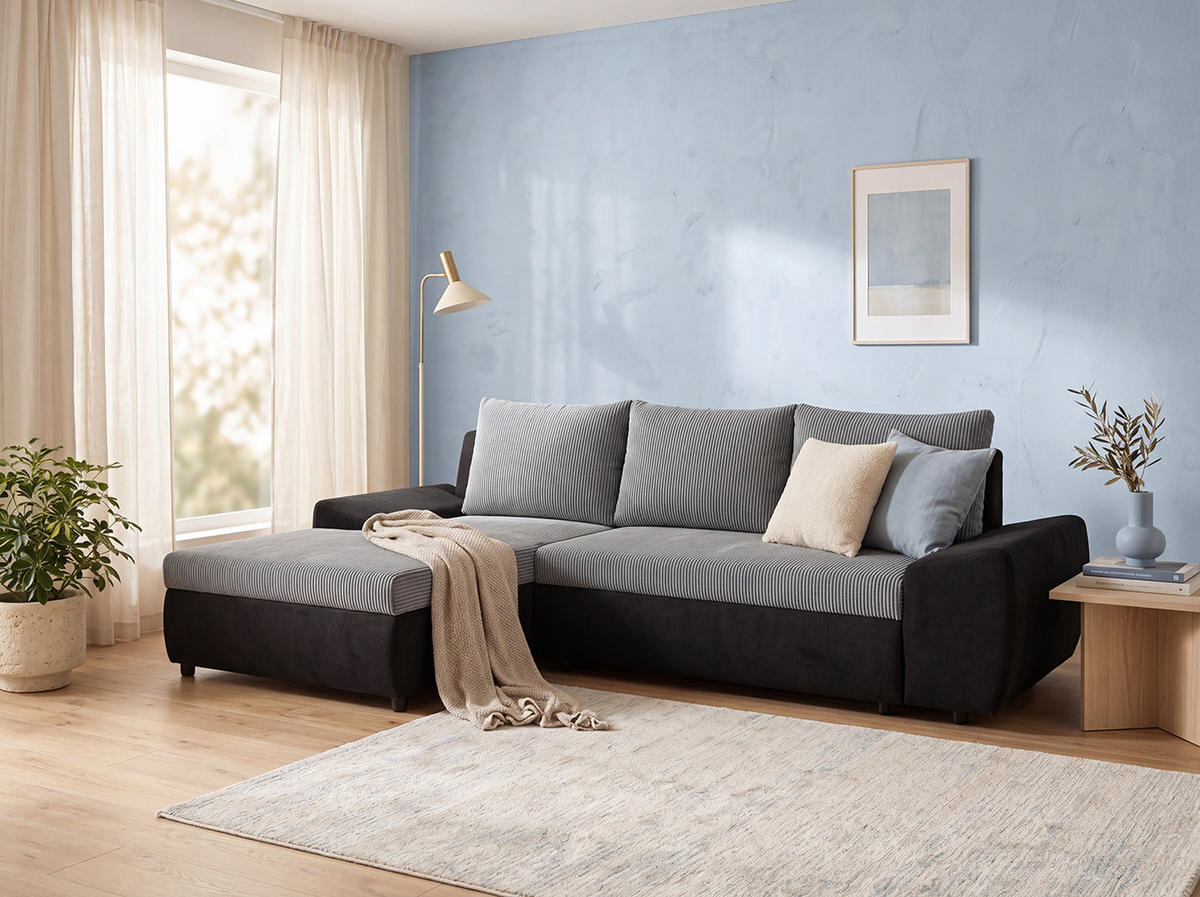 SJEDEĆA GARNITURA tekstil  siva, crna   - siva/crna, Moderno, tekstil (290/200/80cm) - Ti'me